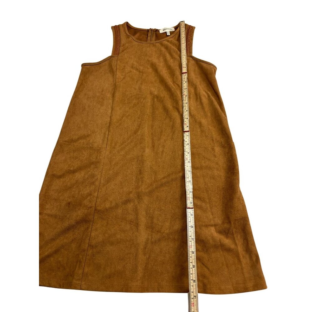 Tan Sleeveless Faux Suede Mini Dress With Braided Strap Details By Monteau Size - Picture 5 of 11